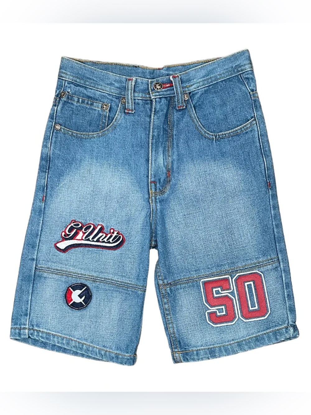 VINTAGE 2000s G-Unit Boy’s Graphic Blue Denim Jean Shorts Sz 7 Streetwear